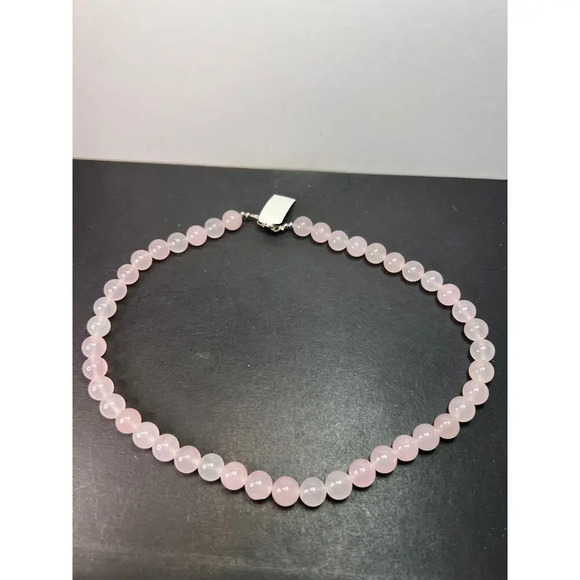 Rose quartz beaded necklace with sterling silver clasp - Picture 2 of 11